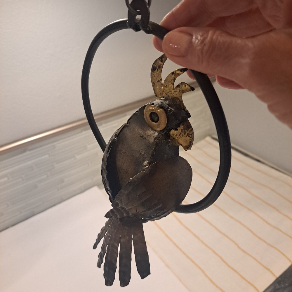 Metal & Copper Hanging Parrot In A Ring - Picture 3 of 6